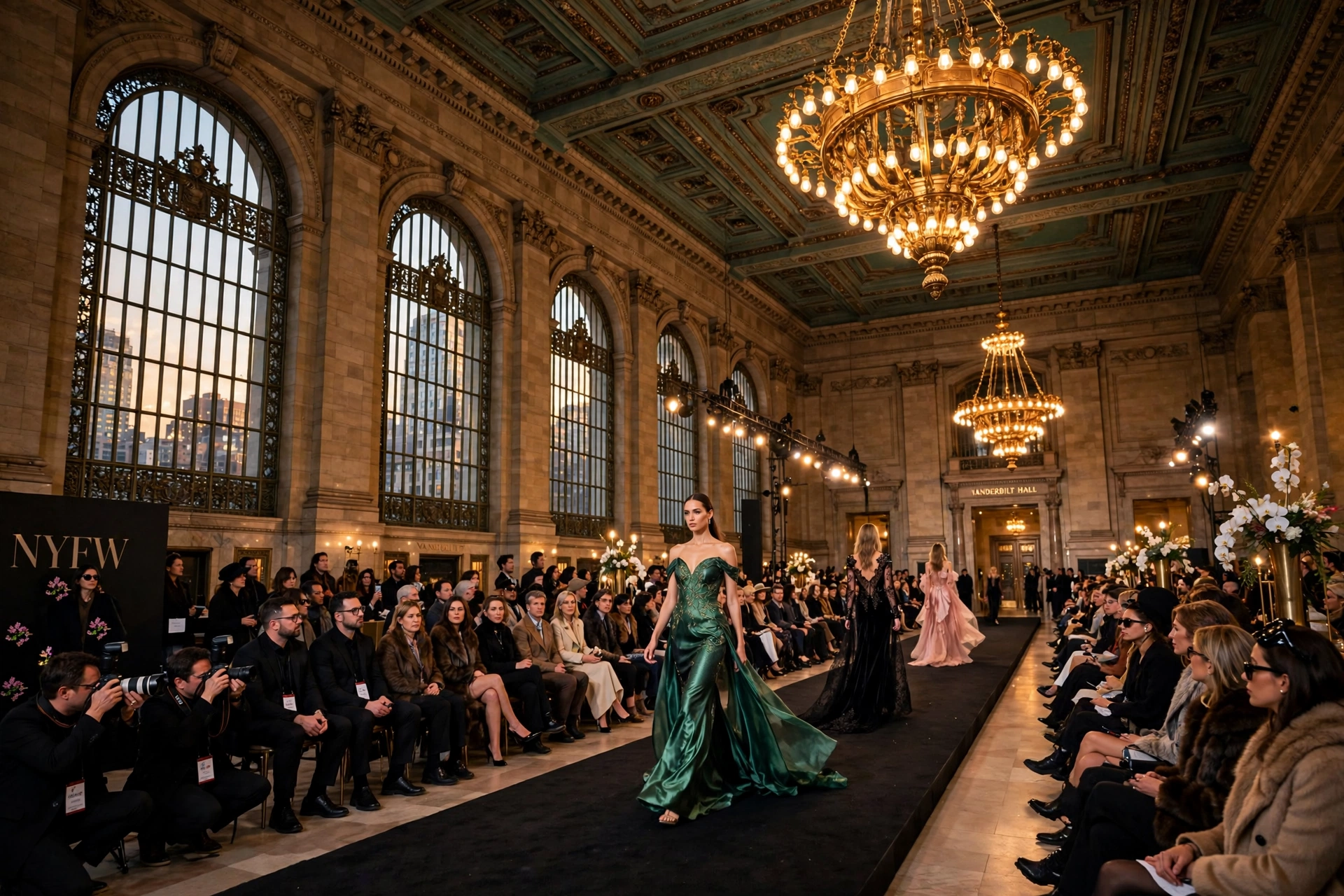 Consuelo Vanderbilt Costin brings the Vanderbilt family name back to Grand Central Terminal's Vanderbilt Hall for the New York Fashion Week debut of Vanderbilt & Seewald Global Studio